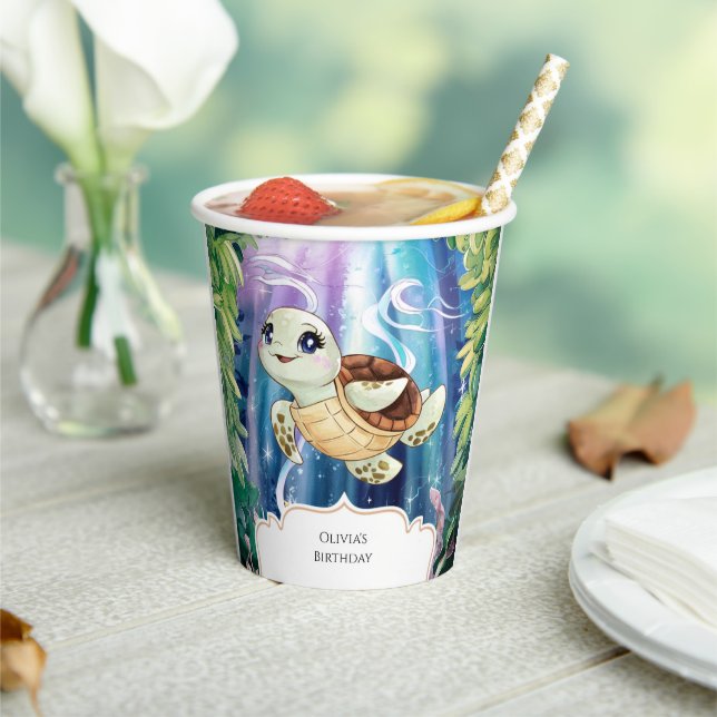 Pastel Magical Kids' Turtle Birthday Paper Cups (Insitu)