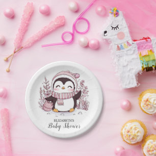 Pastel Magical Penguin Baby Shower Paper Plate