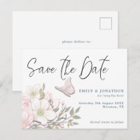 Pastel Magnolias Butterfly Wedding Save The Date