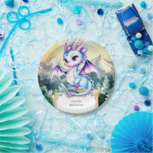Pastel Majestic Cute Dragon Birthday Paper Plate