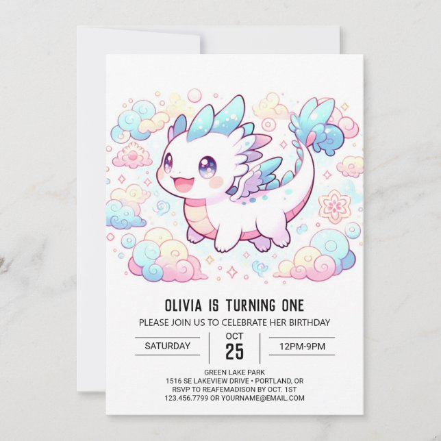Pastel Majestic Dragon 1st Birthday Invitation (Front)
