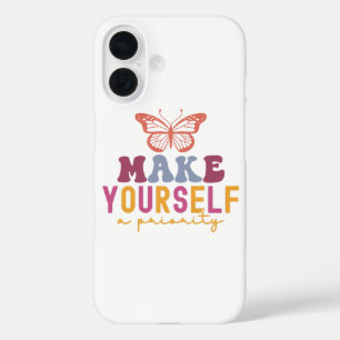 Pastel "Make Yourself a Priority" Self Care Graphi iPhone 16 Case
