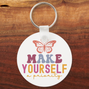 Pastel "Make Yourself a Priority" Self Care Graphi Key Ring