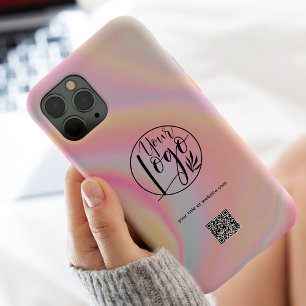 Pastel marble business corporate logo qr code iPhone 14 pro max case