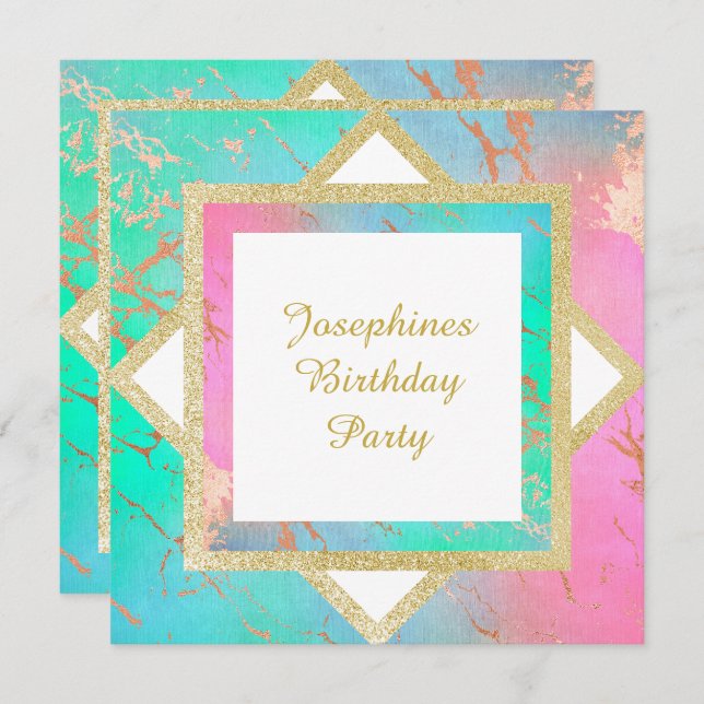 PASTEL MARBLE GOLD BIRTHDAY  LAYERED CUSTOM INVITATION (Front/Back)