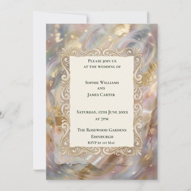 Pastel Marble Gold Wedding Invitation (Front)