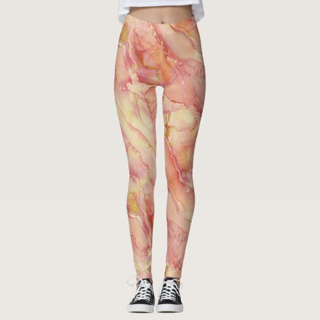  Pastel Marble in Peachy Hues  Leggings (Front)