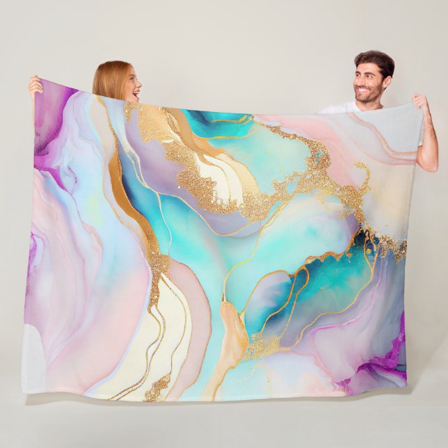 Pastel marble ink abstract glitter art fleece blanket (In Situ)