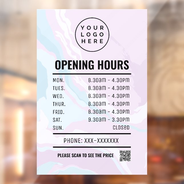 Pastel Marble Opening Times Window Cling (Sheet 2)