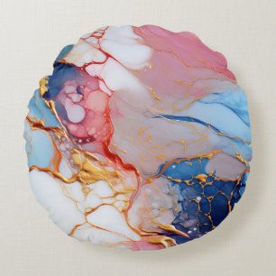 Pastel Marble with Gold Elegance Round Cushion