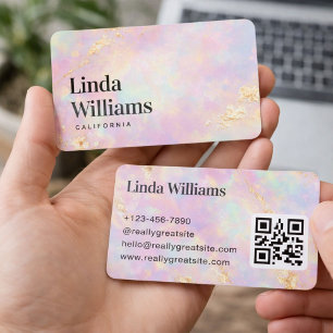 Pastel Marble with Gold Texture QR Code Business Card