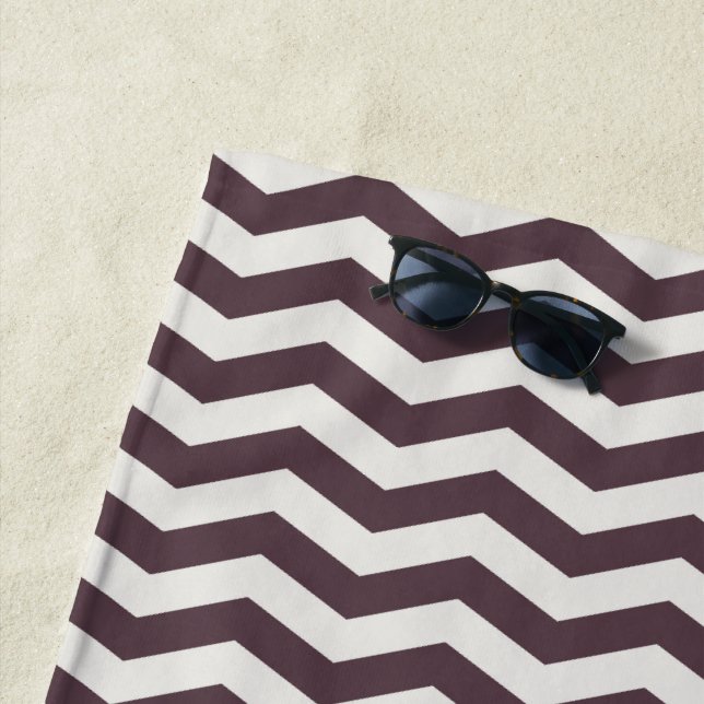 Pastel maroon zig zag stripe geometric beach towel (In Situ)
