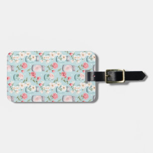 Pastel Mason Jar Floral Seamless Gift Wrap Luggage Tag