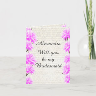 Pastel mauve floral will you be my bridesmaid invitation