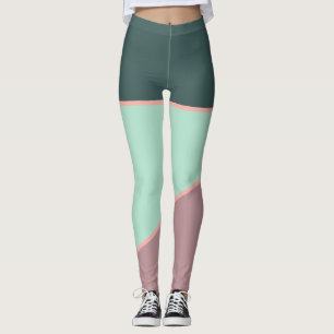 Pastel mauve pink green teal vintage colour block leggings