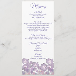 Pastel mauve purple blush floral Wedding     Menu