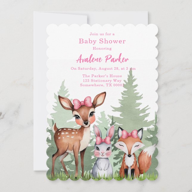 Pastel Meadow Companions: Oh Baby Girl Shower Invitation (Front)