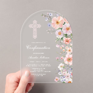Pastel Meadow Flowers Arch Confirmation Acrylic Invitations