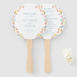 Pastel Meadow Flowers Wildflowers Wedding Program Hand Fan