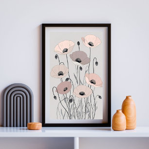 Pastel Meadow Poppies XXII – Elegant Floral Illust Poster