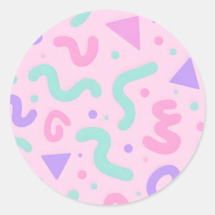 Pastel Memphis Squiggle Geometric Playful Retro Classic Round Sticker