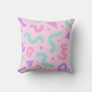 Pastel Memphis Squiggle Geometric Playful Retro Cushion
