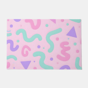Pastel Memphis Squiggle Geometric Playful Retro Doormat