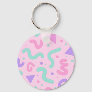 Pastel Memphis Squiggle Geometric Playful Retro  Key Ring