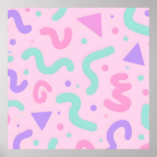 Pastel Memphis Squiggle Geometric Playful Retro Poster