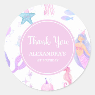 Pastel Mermaid 1st Birthday Ocean Party Girl Classic Round Sticker