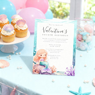 Pastel Mermaid Birthday Cute Kawaii Under the Sea  Invitation
