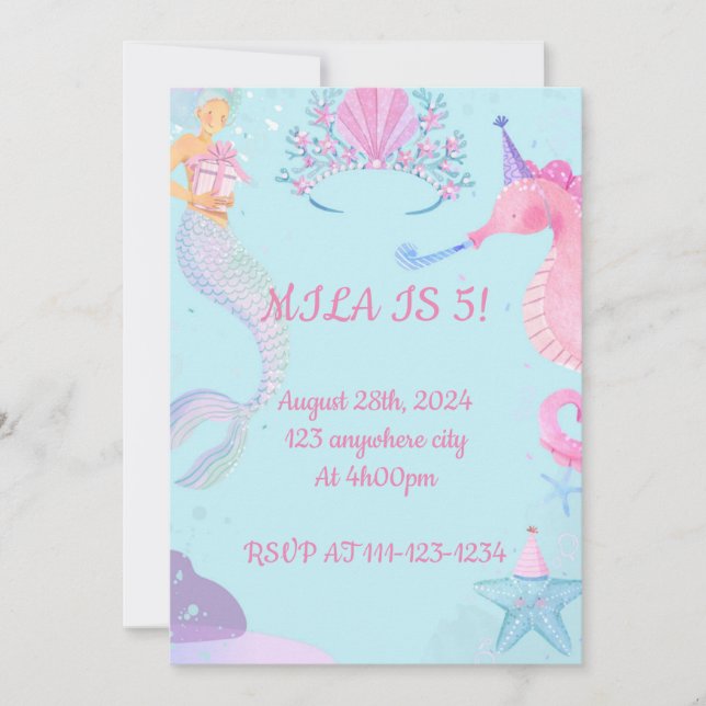 pastel mermaid birthday invitation (Front)