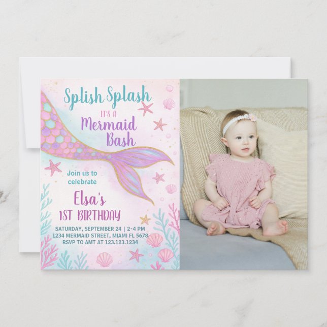 Pastel Mermaid Birthday Invitation (Front)