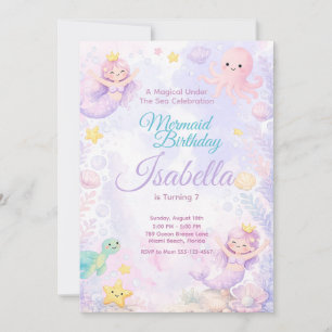 Pastel Mermaid Birthday Invitation Under The Sea