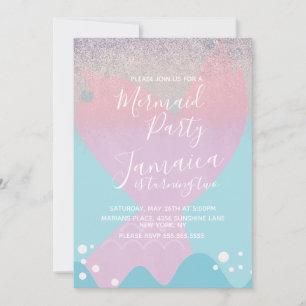 Pastel Mermaid Faux Glitter Birthday Party Invitation