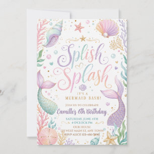 Pastel Mermaid Splash Girl Birthday Invitation