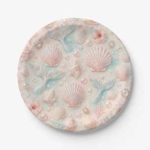 Pastel Mermaid Tails Seashells and Pearls Party Pa Paper Plate