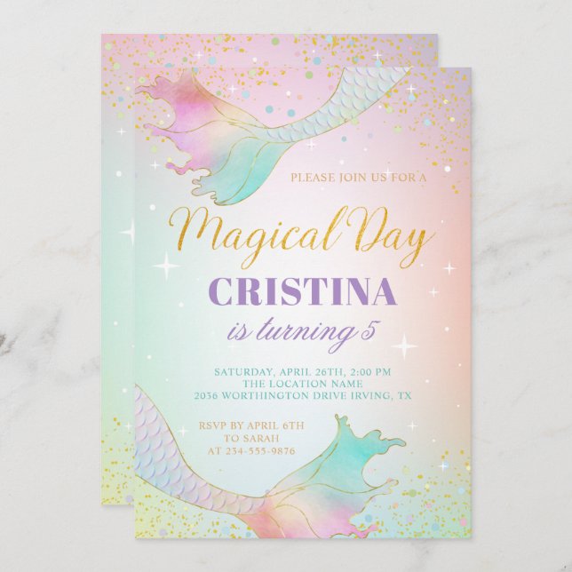 Pastel Mermaid Under The Sea Birthday Invitation (Front/Back)