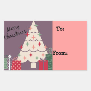 Pastel Merry Christmas Tree & Presents Rectangular Sticker
