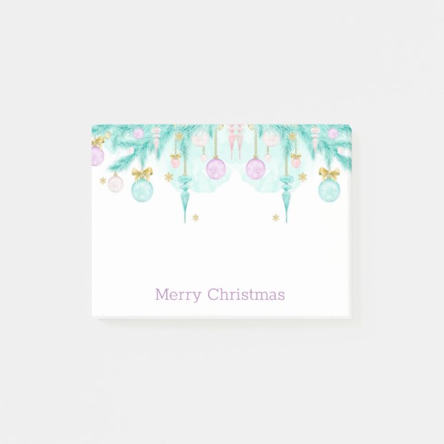 Pastel Merry Christmas Watercolor Holiday Garland Post-it Notes (Front)