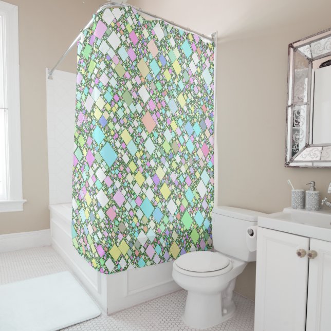 Pastel Mini Boxes Background Shower Curtain (In Situ)