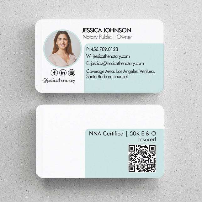 Pastel Minimal & Modern QR Code Notary Photo  Business Card (Creator Uploaded)