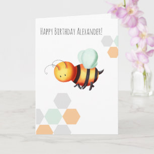 Pastel Minimalist Bee Happy Birthday Personalised Card