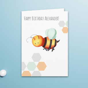 Pastel Minimalist Bee Happy Birthday Personalised Card