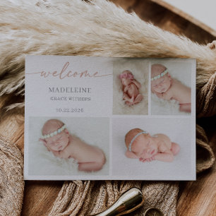 Pastel Minimalist Photo Collage Baby Welcome Card