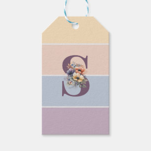Pastel minimalist stripes with watercolors flowers gift tags