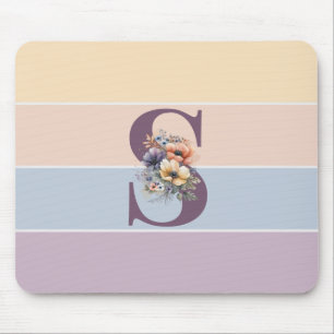 Pastel minimalist stripes with watercolors flowers mouse pad