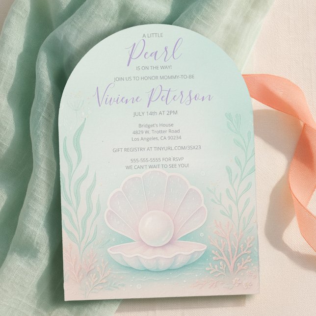 Pastel Mint and Coral Little Pearl Baby Shower Invitation (Pastel Mint and Coral Little Pearl Baby Shower Invitation
)