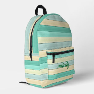 Pastel Mint and Peach Striped Trendy School Printed Backpack