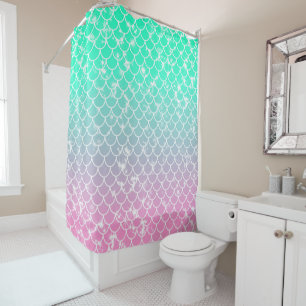 Pastel Mint and Pink Mermaid Pattern Shower Curtain
